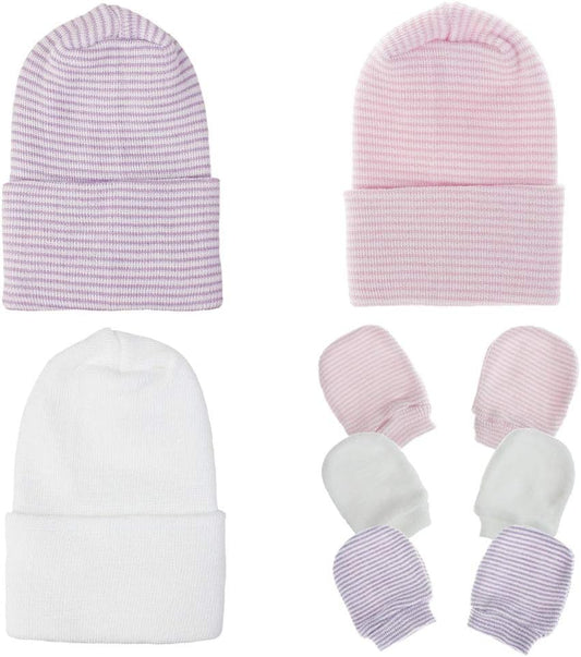 Baby Caps and Mittens Newborn Hospital Beanie Hats No Scratch Gloves Soft Babies Gift Set for Boys Girls