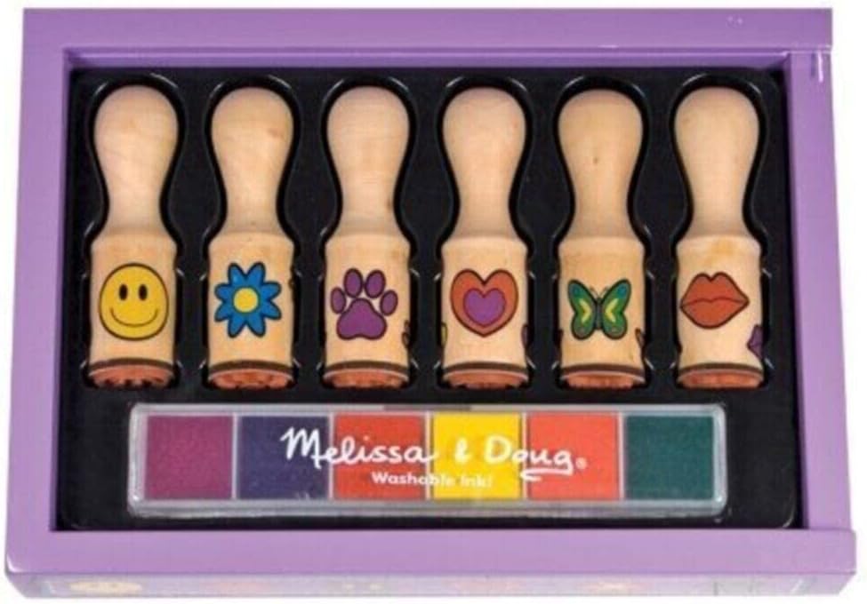 Melissa & Doug Wooden Toy Handle Stamp Set Arts and Crafts Stamp Sets and Stencils 3+ Gift for Boy or Girl