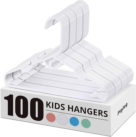 Baby Hangers 100 Pack, White Baby Hangers， Stackable Design Kids Hangers for Space Saving, 11.4 Inch Durable Hangers for Child Clothes, Toddler Infant Kids, Small Hangers for Closet