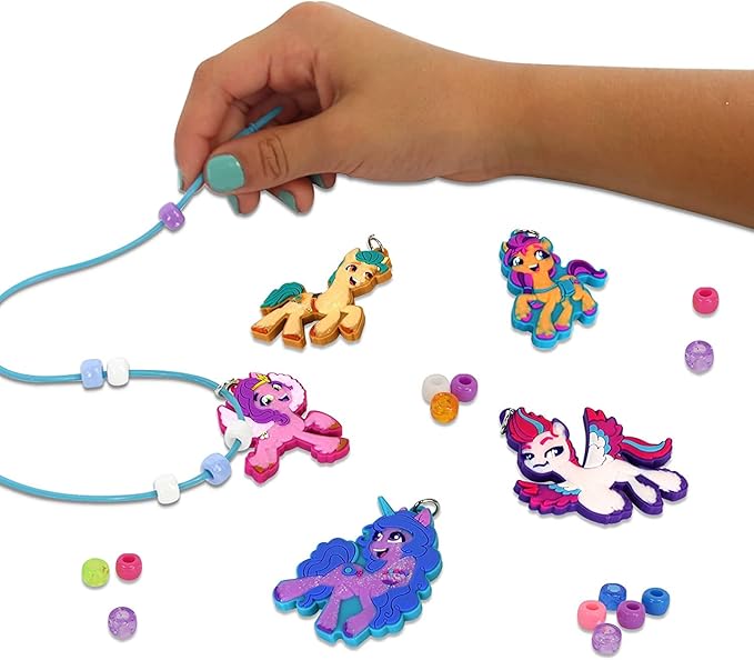 Pony Necklace Making Activity Set with 3 Assorted Pre-Made Unicorn Rings and Little Pony Characters