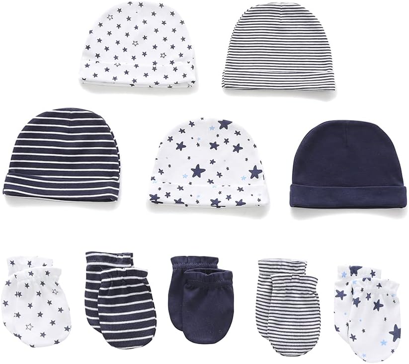 Newborn Baby Boy Girl Caps Mittens Socks Set Cotton Baby Essentials Accessories (Hats+Gloves+Socks)