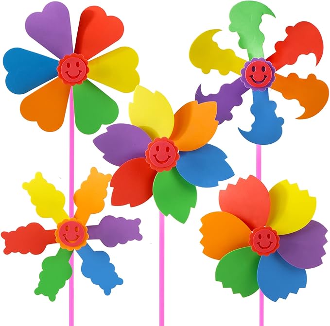 Yohelly 5 Pcs DIY Sticky Mosaic EVA Windmill Art Crafts Early Learning Games Handmade Art Kit for Preschool Toddlers Boys and Girls