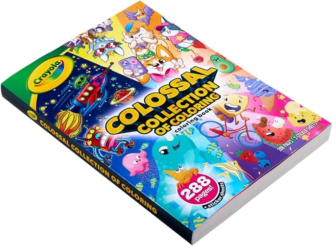 Crayola Colossal Collection of Coloring, 288 Coloring Book Pages, 2 Sticker Sheets, Coloring Book for Kids, Toddler Travel Activity, 3+