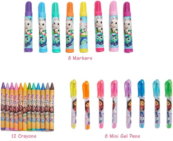 Innovative Designs DreamWorks Gabby’s Dollhouse Deluxe Activity Set with Carrying Tin, Coloring Sheets, Tattoos, Stickers, & Art Supplies