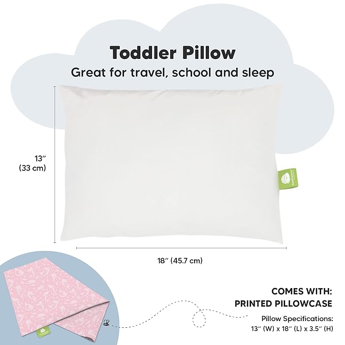 Toddler Pillow with Pillowcase - 13x18 My Little Dreamy Pillow, Organic Cotton Toddler Pillows for Sleeping, Kids Pillow, Travel Pillows, Mini Pillow, Nursery Pillow, Toddler Bed Pillow (Mermaid)