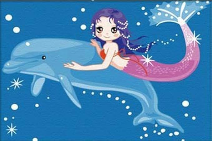 Diy oil painting, paint by number kits for kids - Mermaid 20X30cm.