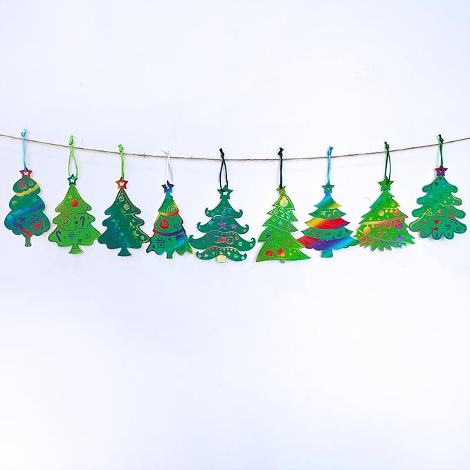Winlyn 54 Sets 9 Styles Magic Color Scratch Green Christmas Tree Ornaments Christmas Rainbow Scratch Art Decorations Christmas Craft Kits for Kids Classroom Activities Winter Season Party Favors