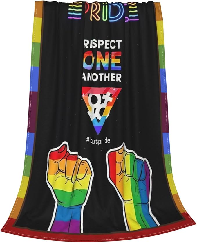 LGBT Throw Blanket Rainbow Progress Pride Blanket Soft Cozy Flannel Fleece Lightweight Plush Fuzzy LGBT Blanket Gifts for Gay LGBTQ Lesbian Transexual Friends Besties Couch Sofa Bed 50"X60"