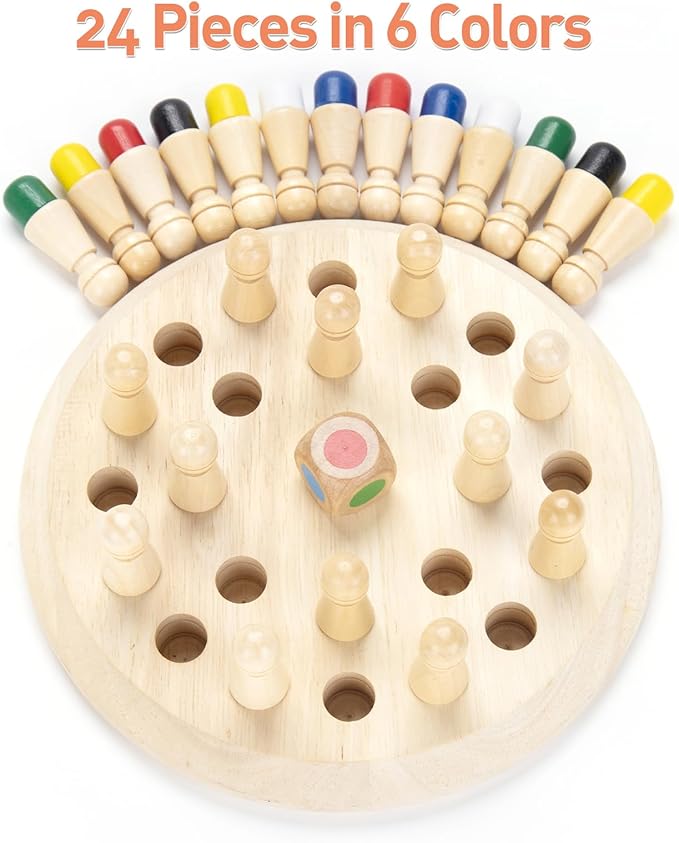 Wooden Memory Chess Matching Game: Family Board Games for Kids and Adults, Montessori Preschool Learning Educational Toy for Toddler 3 4 5 6 7 8+ Year Old, Birthday Gift for Boy Girl