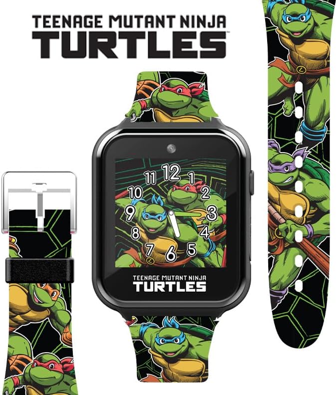 Accutime Teenage Mutant Ninja Turtles Kids Smart Watch with Touchscreen, 10 Customizable Faces, Camera, Step Counter, Calculator, Timer, and Alarm – Fun Interactive Learning for Boys and Girls