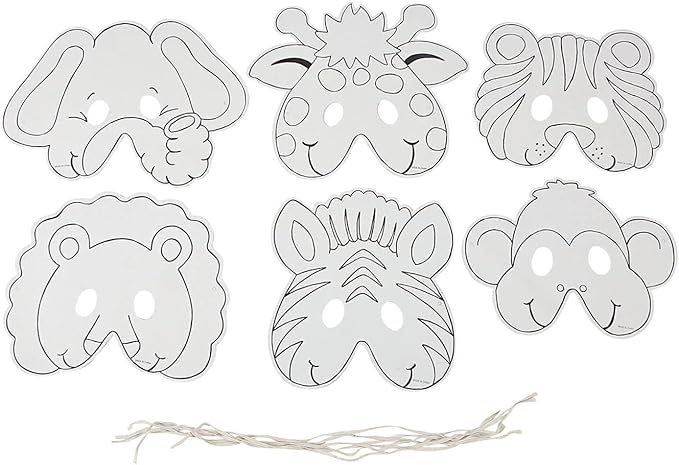 Fun Express Color Your Own Zoo Animal Masks - 12 Make Animal Faces Arts & Crafts Jungle Safari Party Zoo Animal Birthday Party - Kids Crafts Activities DIY Party favors - Dress Kids Home Activities