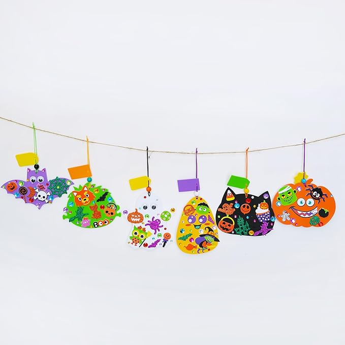 Winlyn 36 Sets Halloween Craft Kits Fall Crafts DIY Pumpkin Bat Black Cat Ghost Candy Corn Frankenstein Ornaments Art Sets Halloween Foam Stickers for Kids Classroom Activities Halloween Party Treats