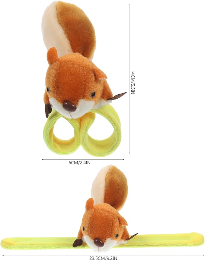 LUOZZY 2 Pcs Squirrels Slap Bracelet Stuffed Animal Slap Bracelet Squirrel Lovely Stuffed Animal Snap Bands for Kids Boys Girls Halloween Birthday Party Favors