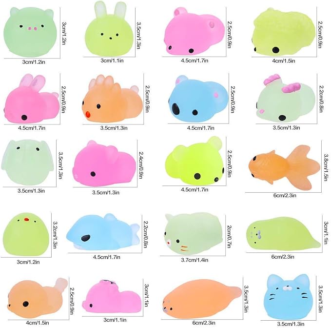 POKONBOY 23 Pack Squishies Mochi Squishy Toys Glow in The Dark Party Favors for Kids - Mini Kawaii Squishies Mochi Animals Stress Relief Squishy Pack Squishy Cat Squishys with Storage Box