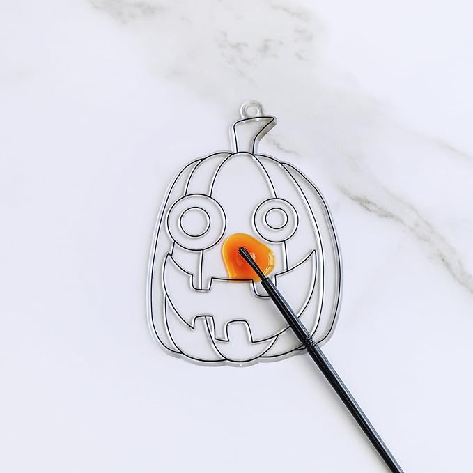 Winlyn 30 Sets Halloween Suncatchers Ornaments Decorations DIY Window Paint Art Suncatchers Halloween Craft Kits Jack-O'-Lantern Ghost Spider Sun Catchers for Kids Classroom Activities Art Project