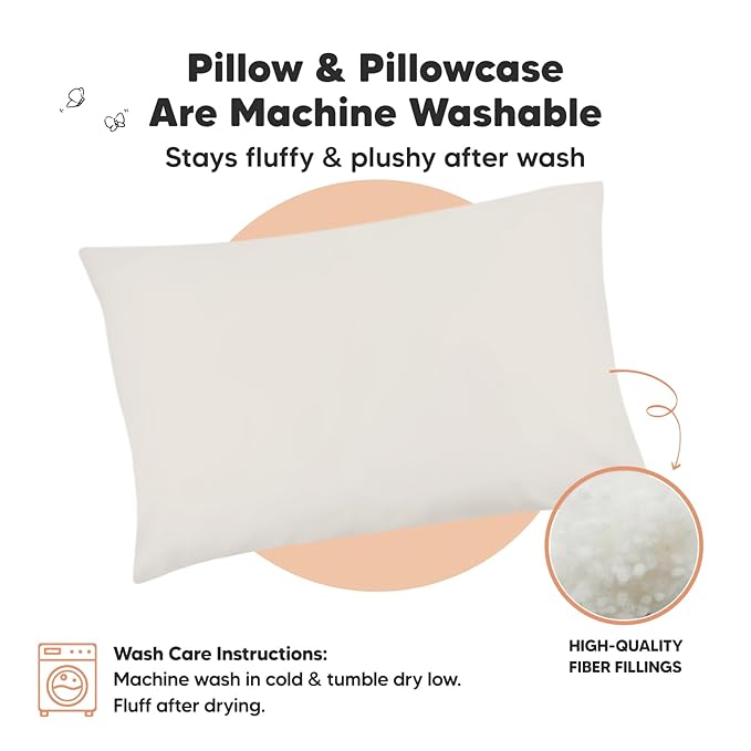 Toddler Pillow with Pillowcase - 13x18 My Little Dreamy Pillow, Organic Cotton Toddler Pillows for Sleeping, Kids Pillow, Travel Pillows, Mini Pillow, Nursery Pillow, Toddler Bed Pillow (Clay)