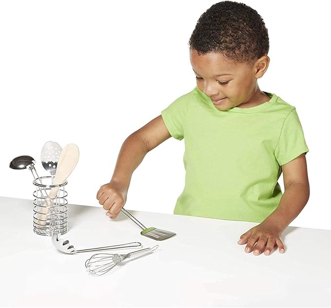Melissa & Doug Stir & Serve Cooking Toy Utensils: Let's Play House! Pretend Play Set & 1 Scratch Art Mini-Pad Bundle (09351)