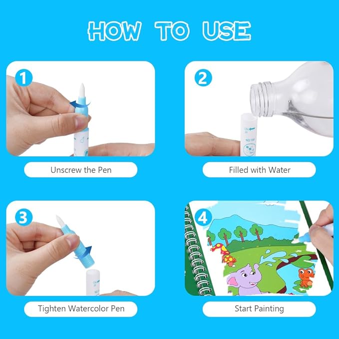 OSDUE 2 Pack Water Coloring Book for Toddler, Water Painting Book for Toddlers, Paint with Water Books, Educational Learning Doodle Toy, Reusable No-Mess Art Book Travel Toys & Xmas Gift for Kids