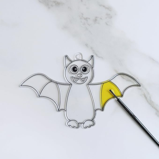 Winlyn 24 Sets Halloween Bat Suncatchers Ornaments Halloween Decorations DIY Window Paint Art Suncatchers Halloween Craft Kits Suncatchers Painting Kits for Kids Activities Classroom Art Project