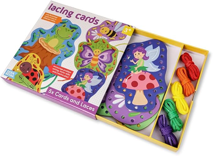 Serabeena Fairy Kids Lacing Cards - Colorful Lacing Cards for Kids Ages 3-5 Plus - Lace Up Sewing Cards - Develops Hand-Eye Coordination & Fine Motor Skills - 5 Sewing Animals for Kids with Laces