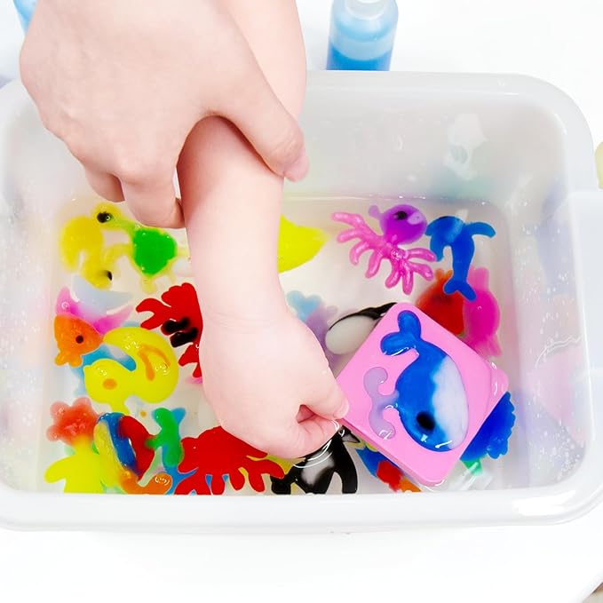 MINISENTIALS Magic Water Elf Toy Kit - 20 Colors Aqua Art Gel 100ml Jumbo Size Famliy Set - 15 Sea Creature Molds Magic Fairy Squishy Maker - Party Favor Birthday Christmas Gift for Kids