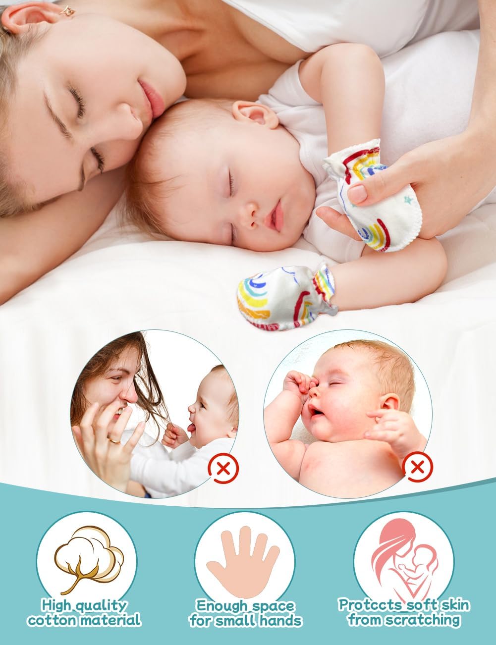 Cute Baby Mittens Newborn, No Scratch Baby Boy Mittens, Baby Girl Hat Gloves for Toddlers, Infant, Newborn