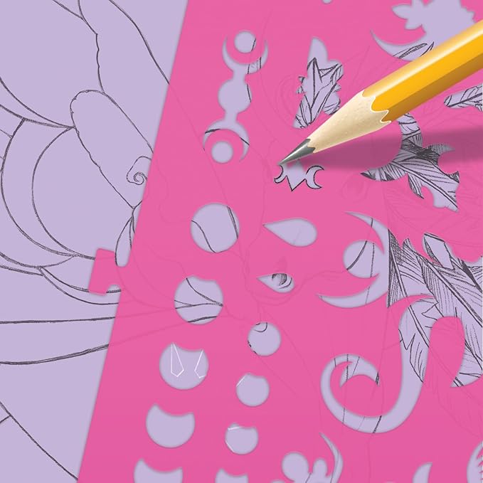 Nebulous Stars Fantasy Horses Sketchbook for Kids - 35 Large Stenciled Purple Pages - Comes with 80 Stencils