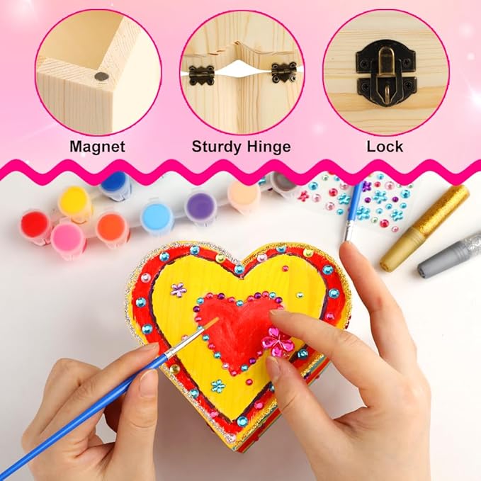 Crafts for Girls 8-12, 2 Pack DIY Wooden Jewelry Box Art Craft Supplies Painting Kit for Kids Ages 4-6 6-8 5 7 9 10 11 Year Old Girl Birthday Party Favors Toys Mothers Valentines Day Gifts