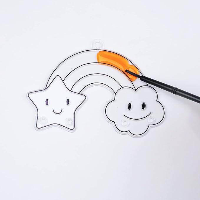 Winlyn 24 Sets Rainbow Suncatchers Ornaments Decorations DIY Window Paint Art Suncatchers Craft Kits Hanging Rainbow Sun Catchers for Kids Spring Summer Home Classroom Party Activity Art Project