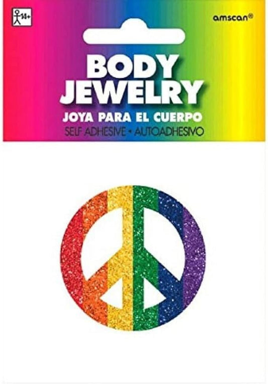 Amscan Glitter Spirit Peace Sign Accessory Body Jewelry, 1, Rainbow