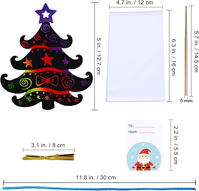 Winlyn 54 Sets 9 Styles Magic Color Scratch Black Christmas Tree Ornaments Christmas Tree Rainbow Scratch Art Decorations Christmas Craft Kit for Kids Classroom Activities Holiday Season Party Favors