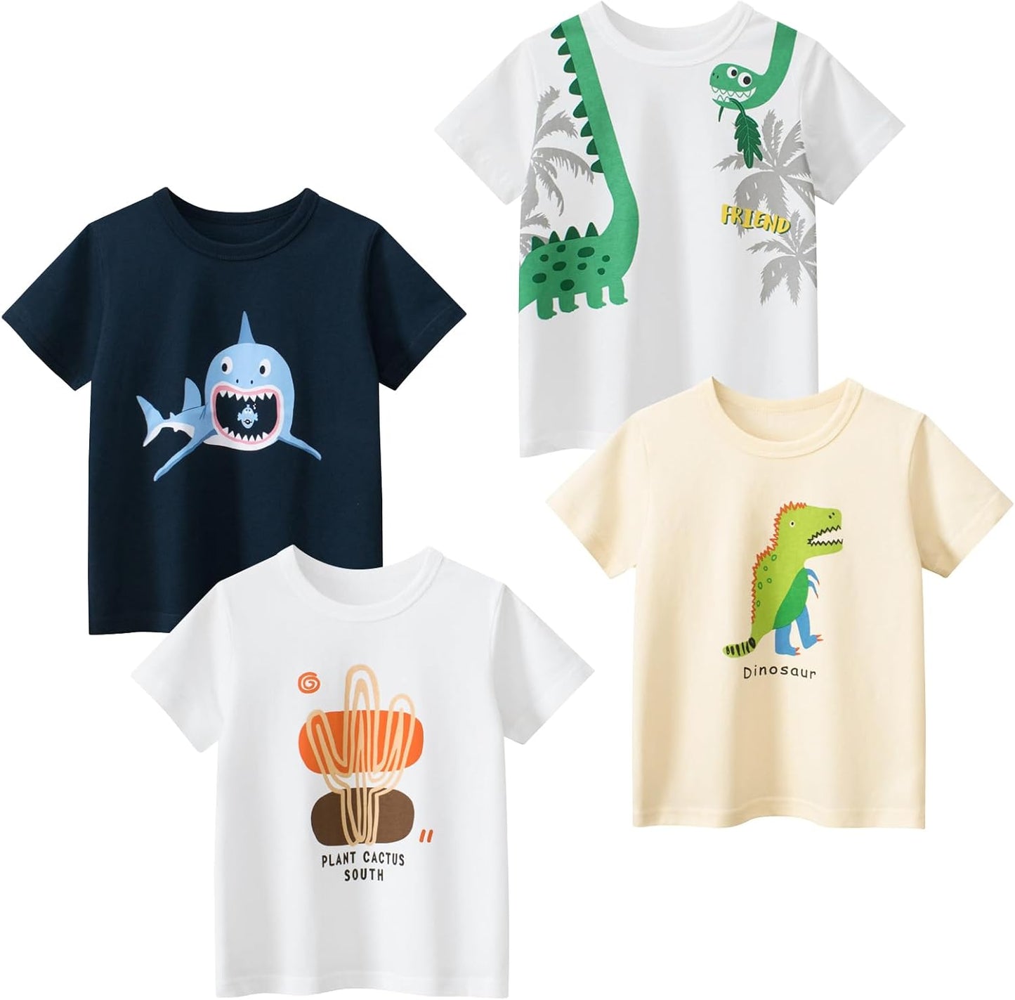 Boys' 4-Pack Excavator Short Sleeve Crewneck T-Shirts Top Tee Size 2-7 Years Toddler Boys' Value Pack Cotton T-Shirt