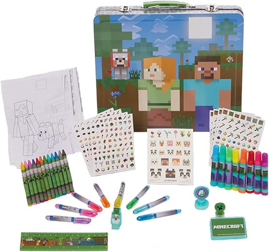 Innovative Designs Minecraft Kids Deluxe Activity Set with Carrying Tin, Coloring Sheets, Tattoos, Stickers, & Art Supplies