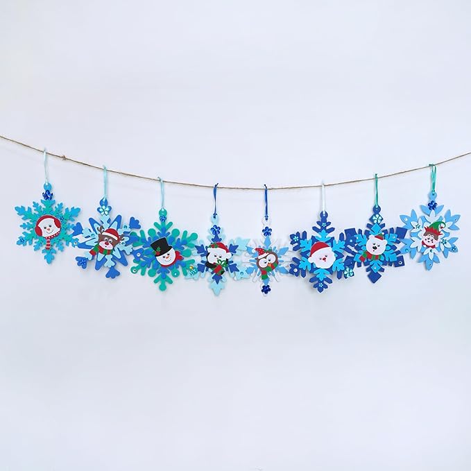 Winlyn 24 Sets Christmas Craft Kits Winter Crafts DIY Christmas Snowflake Ornaments Decorations Art Sets Foam Snowman Santa Owl Christmas Stickers for Kids Holiday Classroom Activities Party Favors