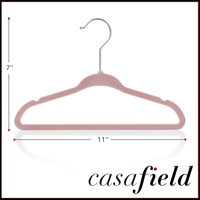 Casafield 50 Velvet Baby Hangers - 11" Size for Infant & Toddler Clothes - Light Pink