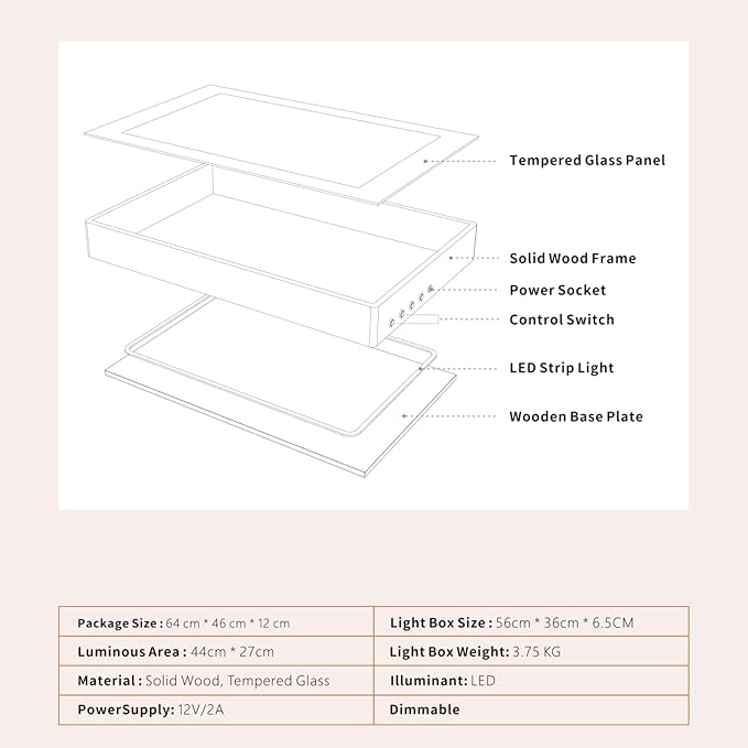 Wooden Sand Painting Light Box - Light Table for Kids, Encourages Creativity and Collaboration - 3 Color Temperature, 22"
