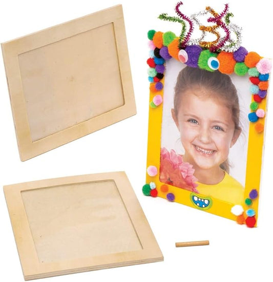 Baker Ross AW724 Large Wooden Photo Frames - Pack of 4, Creative Art and Craft Supplies for Kids to Make and Decorate