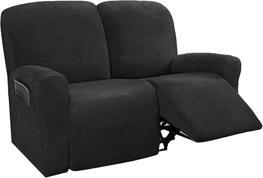 NORTHERN BROTHERS Stretchy Recliner Chair Covers, Velvet Recliner Covers, Lazy Boy Chair Cover (Black, loveseat)