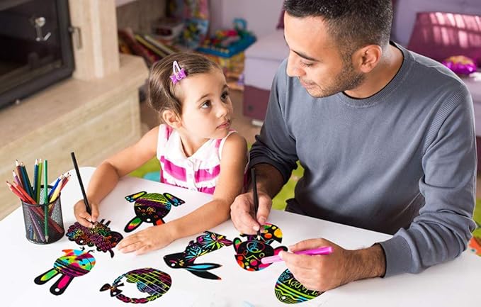 XJF Easter Scratch Art for Kids,24pcs Easter Eggs Bunny Chick Ornament,Magic Scratch Paper Art for Easter Decoration,Party Supplies,Classroom Activity Black