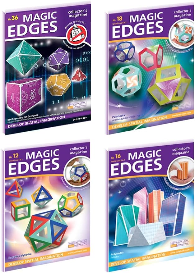 Polyhedra Magic Edges. Set #4 / The Simplest Polyhedra. 3D Paper Model Kits. Platonic Solids. Archimedean Solids. Prisms. Pyramids.