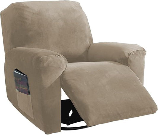 NORTHERN BROTHERS Stretchy Recliner Chair Covers, Velvet Recliner Covers, Lazy Boy Chair Cover (Khaki, 1 Seat)