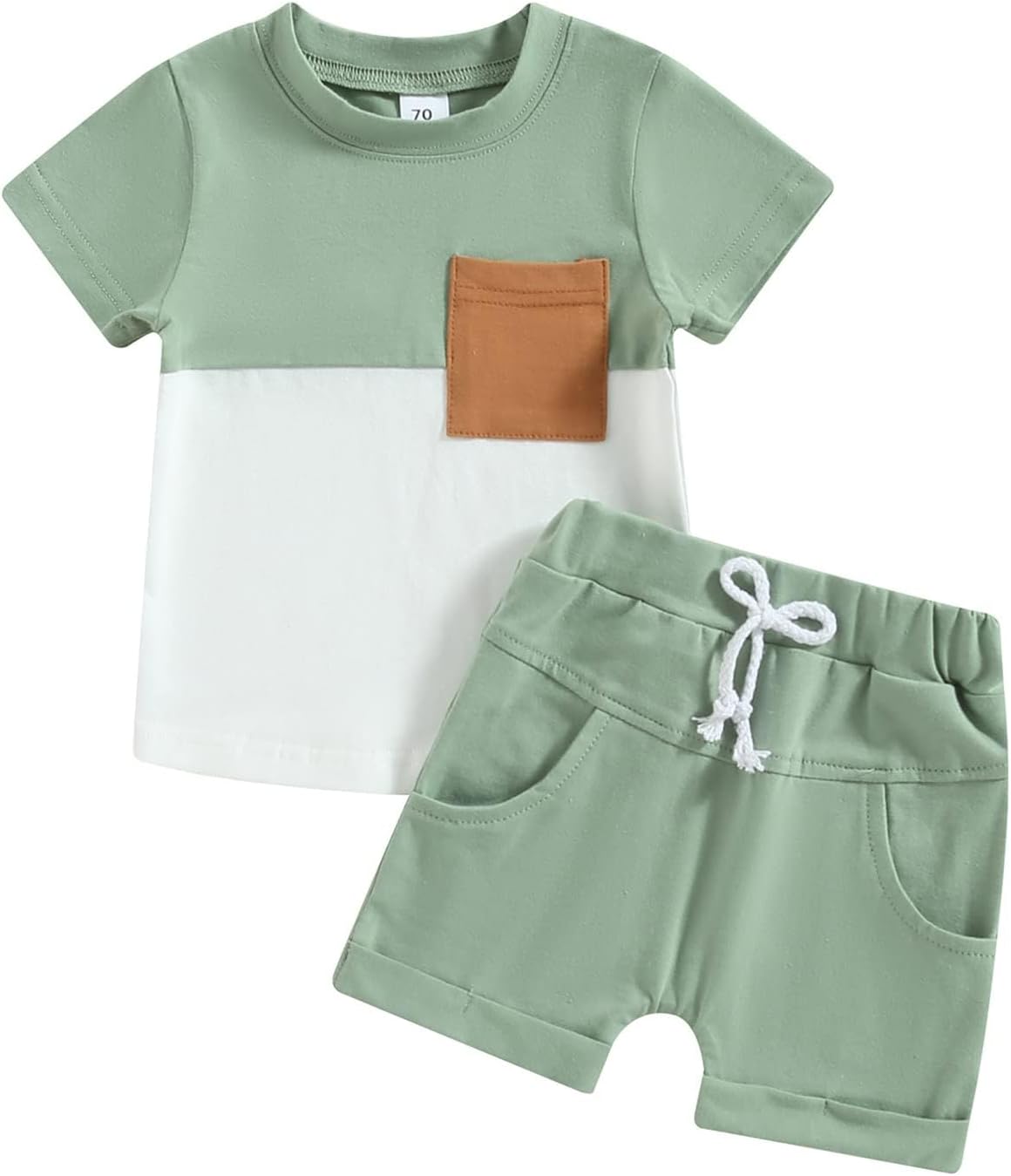 fhutpw Baby Toddler Boy Clothes Summer Outfits 6 12 18 24 Months Patchwork Short Sleeve T Shirt & Shorts Sets with Pockets