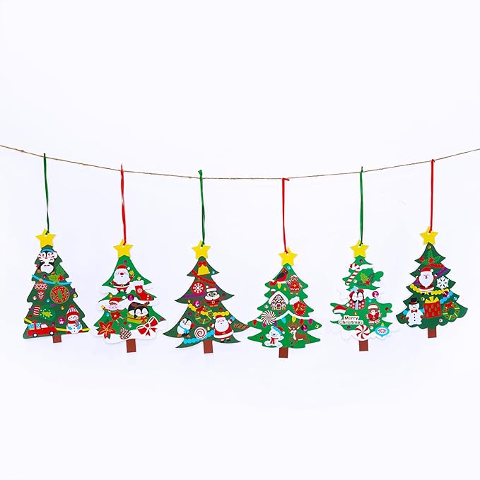 Winlyn 48 Sets Christmas Tree Ornaments Decorations Art Sets DIY Christmas Craft Kits Winter Crafts Pine Tree Snowman Snowflake Santa Xmas Stickers for Kids Holiday Classroom Activities Party Favors
