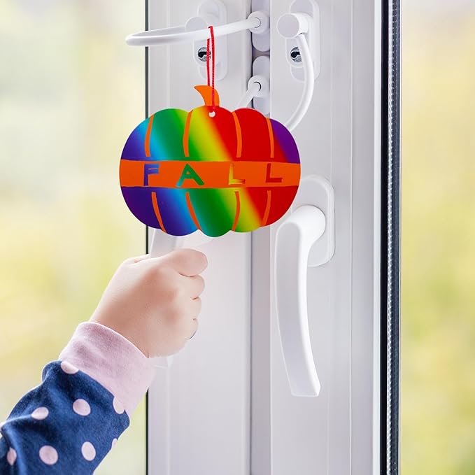 Winlyn 48 Sets Colorful Magic Color Scratch Fall Ornaments Autumn Scratch Art Maple Leaf Oak Leaf Pumpkin Apple Acorn Fall Craft Kits for Kids Classroom Activities Halloween Harvest Party Decorations