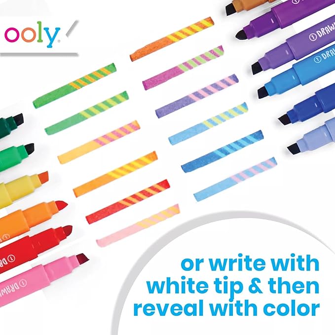 Ooly 24 Dual Tip Color Changing and Erasable Markers & Sketchbook Bundle, Switch-eroo and Make No Mistakes, 12 Color Change Markers, 12 Erasable Markers, Chisel Tip