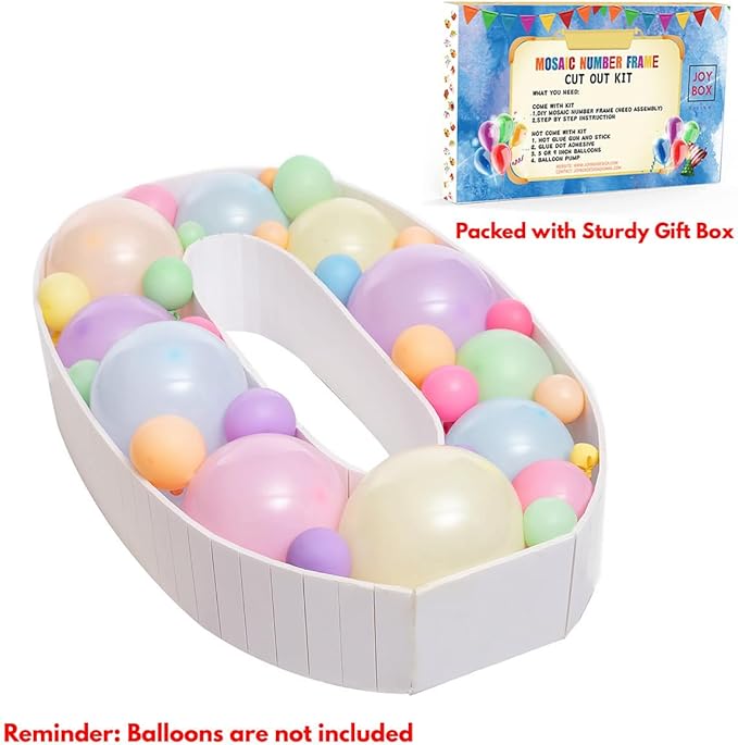 Mosaic Balloons Number Frame Marquee Light Up Number 0 Pre-Cut Large Foam Board Sign Cut-out for Boy Girl Birthday Backdrop Anniversary Decoration