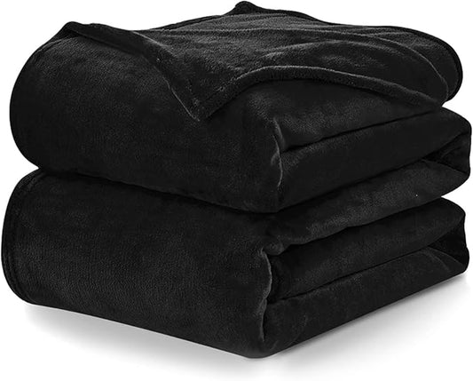 CozyLux Fleece Bed Blankets Throw XL Size Black - 300GSM Soft Lightweight Cozy Plush Fuzzy Microfiber Flannel Blanket for Travel Camping Chair and Sofa, 50x70 inches
