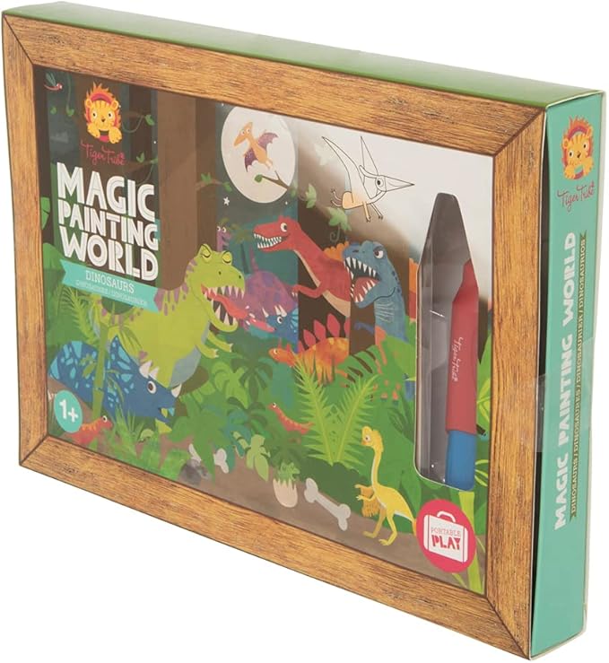 Tiger Tribe: Magic Water Painting World - Dinosaurs - 4 Reusable Cards, Scene Reveal, Mess-Free Water Coloring, Seek & Find Activities, Kids Ages 1+