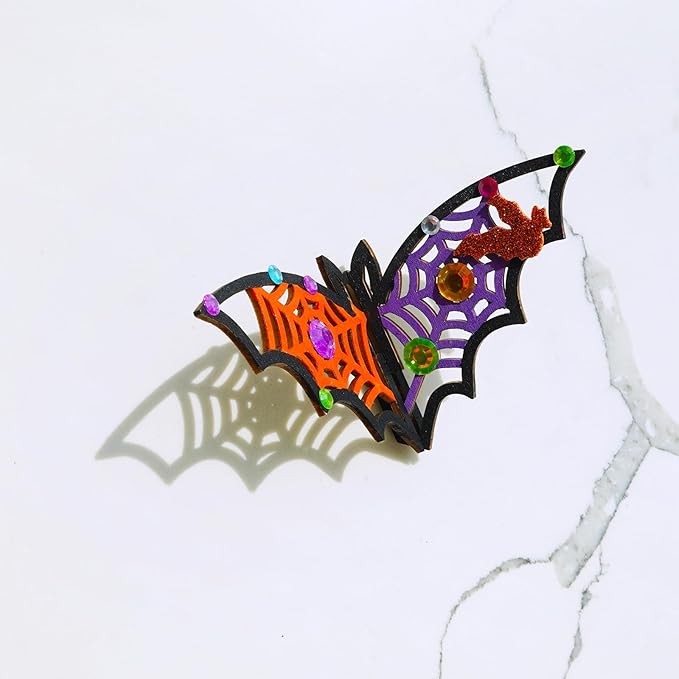 Winlyn 24 Sets Halloween Crafts Bat Crafts DIY Halloween 3D Bat Craft Kits Unfinished Paintable Wood Bat Halloween Crafts for Kids Classroom Activities Art Project Halloween Decorations Party Favors