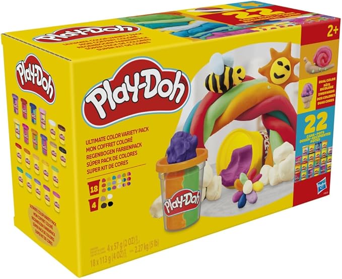 Play-Doh 22 Pack Ultimate Color Variety, Bulk Assorted Colors, 2 & 4 Ounce Modeling Compound Cans, Kids Arts & Crafts, Preschool Toys for 2 Year Old Girls & Boys & Up (Amazon Exclusive)